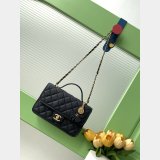 Designer AS3653 Flap Black Top Handle Wool Tweed Bag