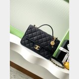 Designer AS3653 Flap Black Top Handle Wool Tweed Bag