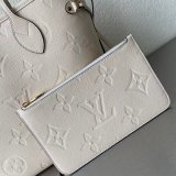 Louis Vuitton M45684 Designer Neverfull MM Monogram Empreinte Leather Cream