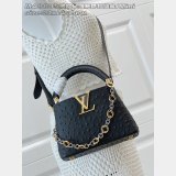 Louis Vuitton M48865 Black Ostrich Flower Ring Buckle Chain Capucines Bag